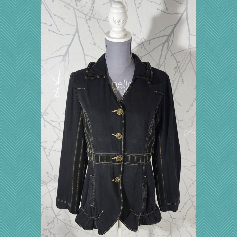 Solola Black Cotton Artsy Ruffle Button Front Blouse